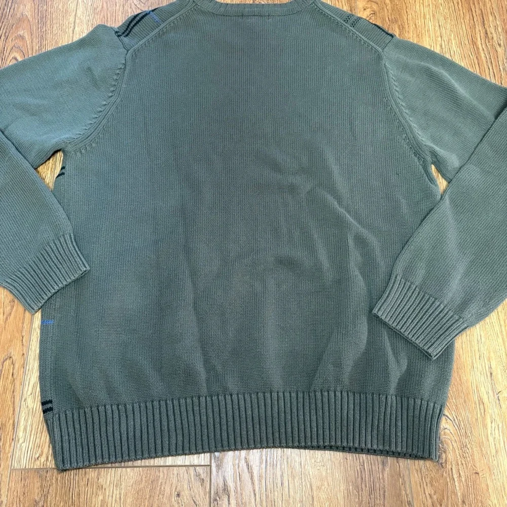90s Dockers Mens L Tall LT Olive Green Plaid Cotton Crewneck Sweater Knit preppy